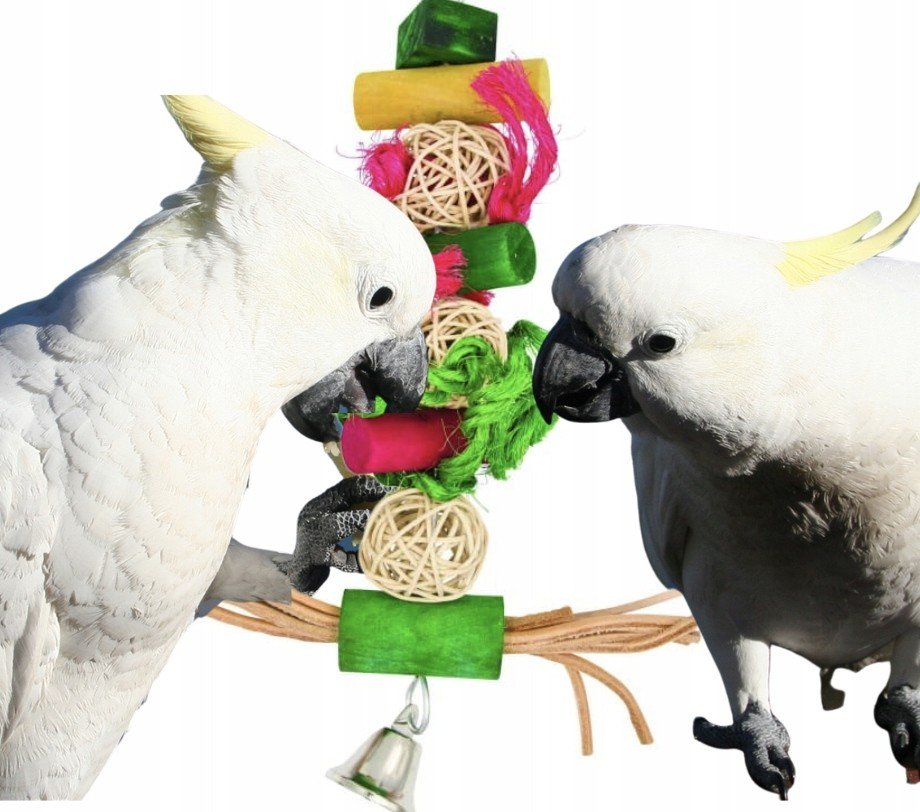Závěsná dřevěná hračka pro papoušky Válečky a koule
