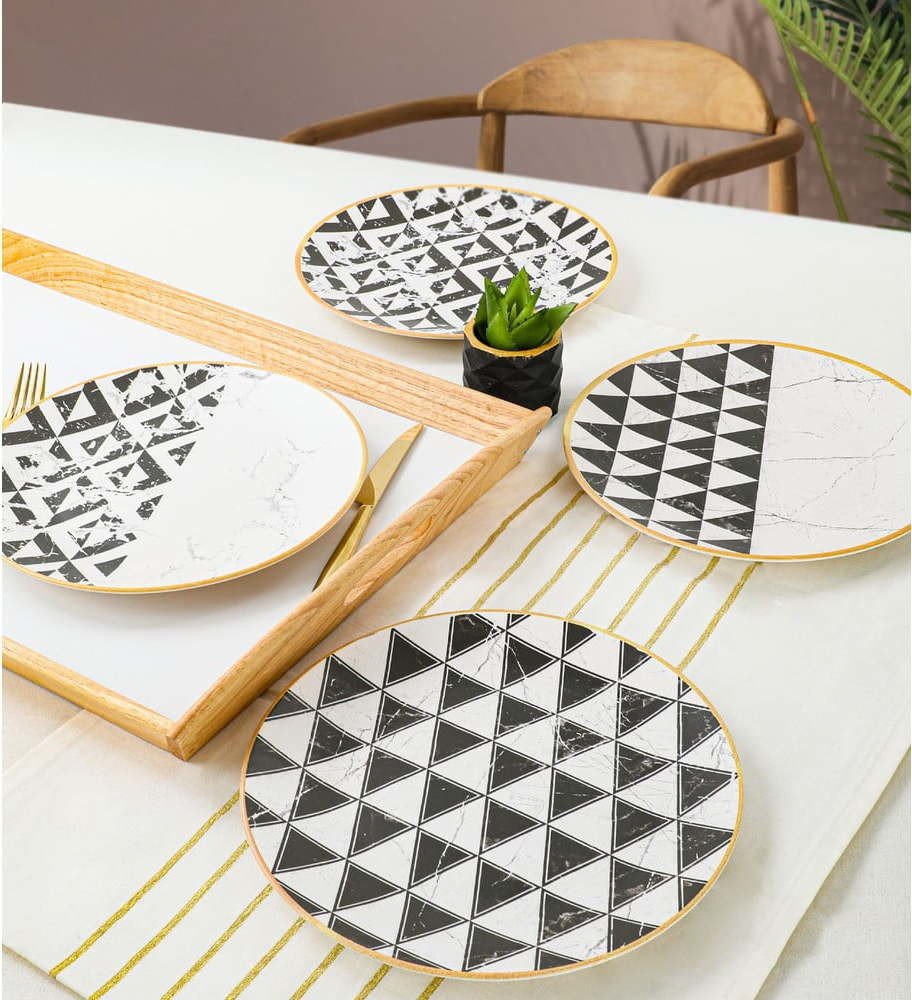 Černo-bílé keramické talíře v sadě 4 ks ø 25 cm – Hermia