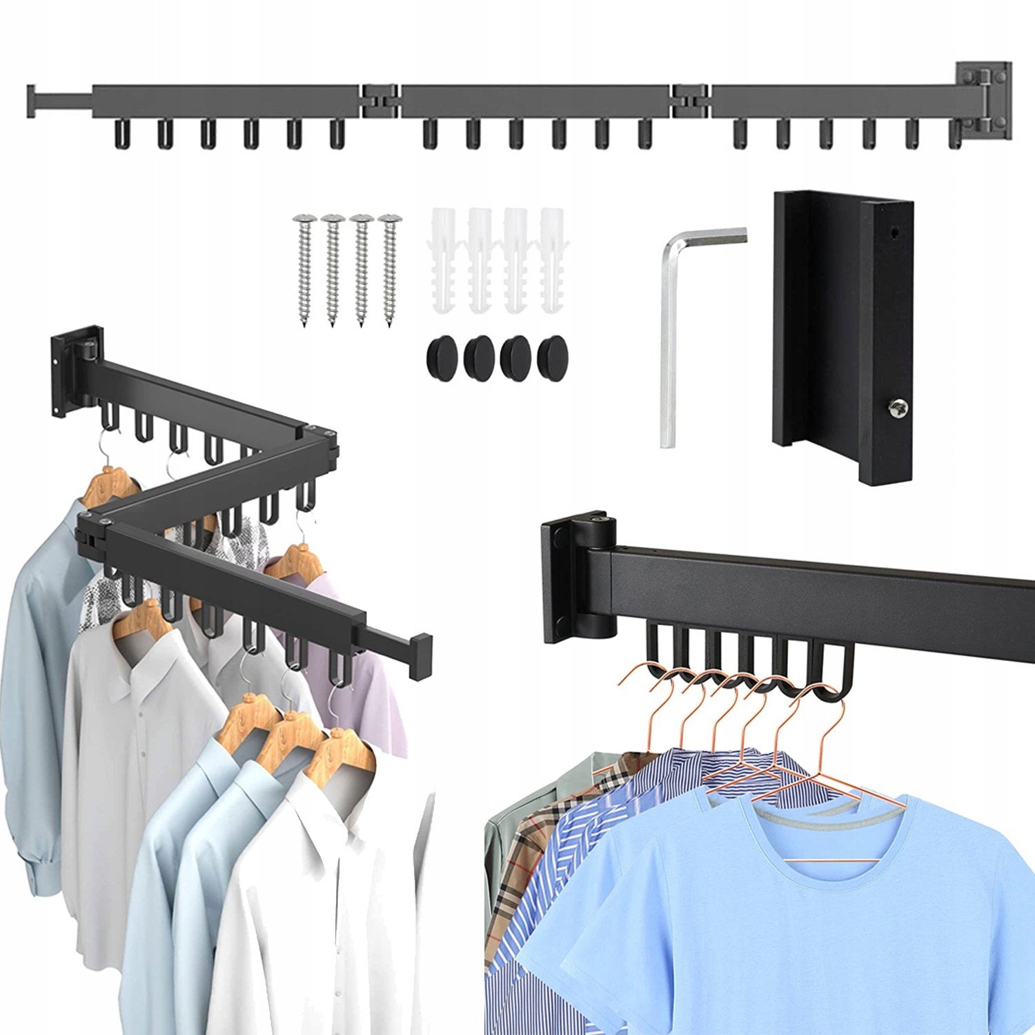 Věšák na oblečení nástěnný trojitý skládací