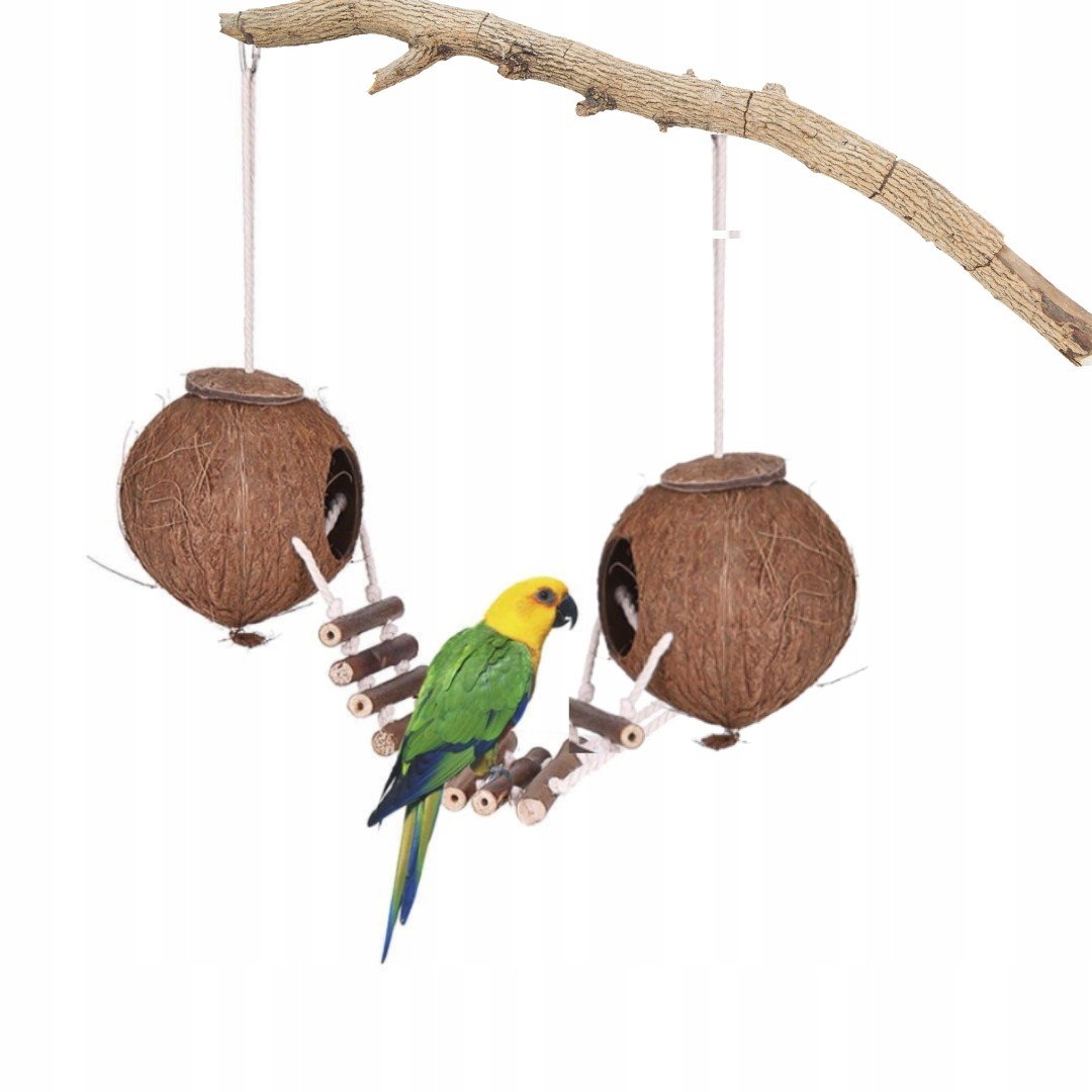 Kokosové domečky s žebříkem hračka pro papoušky Žako