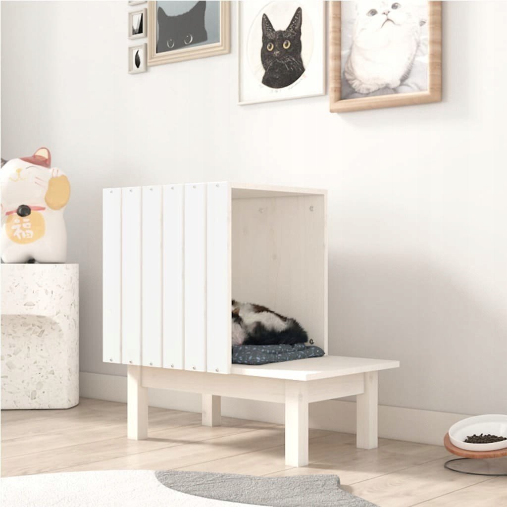 Domeček pro kočky bílý 60x36x60 cm masivní borovicové dřevo