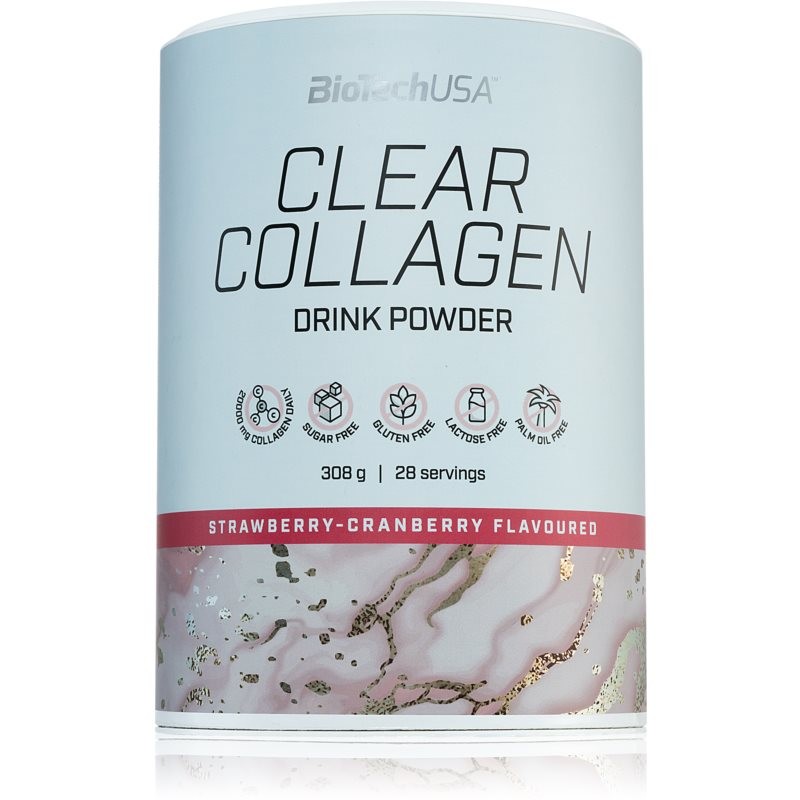 BioTechUSA Clear Collagen prášek na přípravu nápoje s kolagenem příchuť Strawberry & Cranberry 308 g