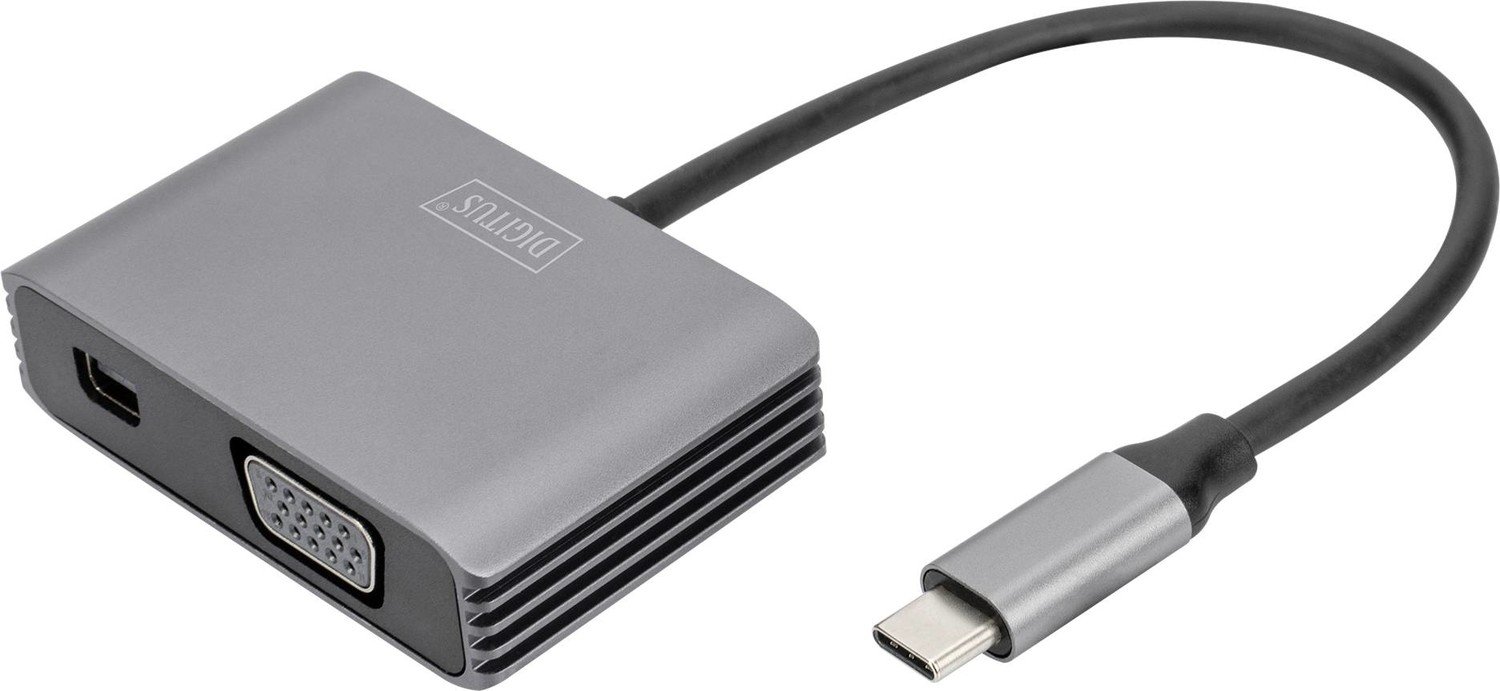 Digitus DA-70825 Mini-DisplayPort / USB-C® / VGA adaptér [1x USB-C® - 2x mini DisplaPort zásuvka, VGA zásuvka] černá stíněný, kulatý 0.2 m