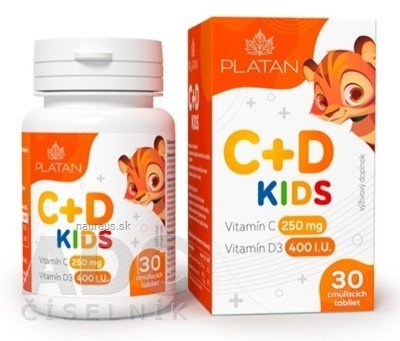 VULM s.r.o. PLATAN Vitamin C + D KIDS cucavé tablety 1x30 ks