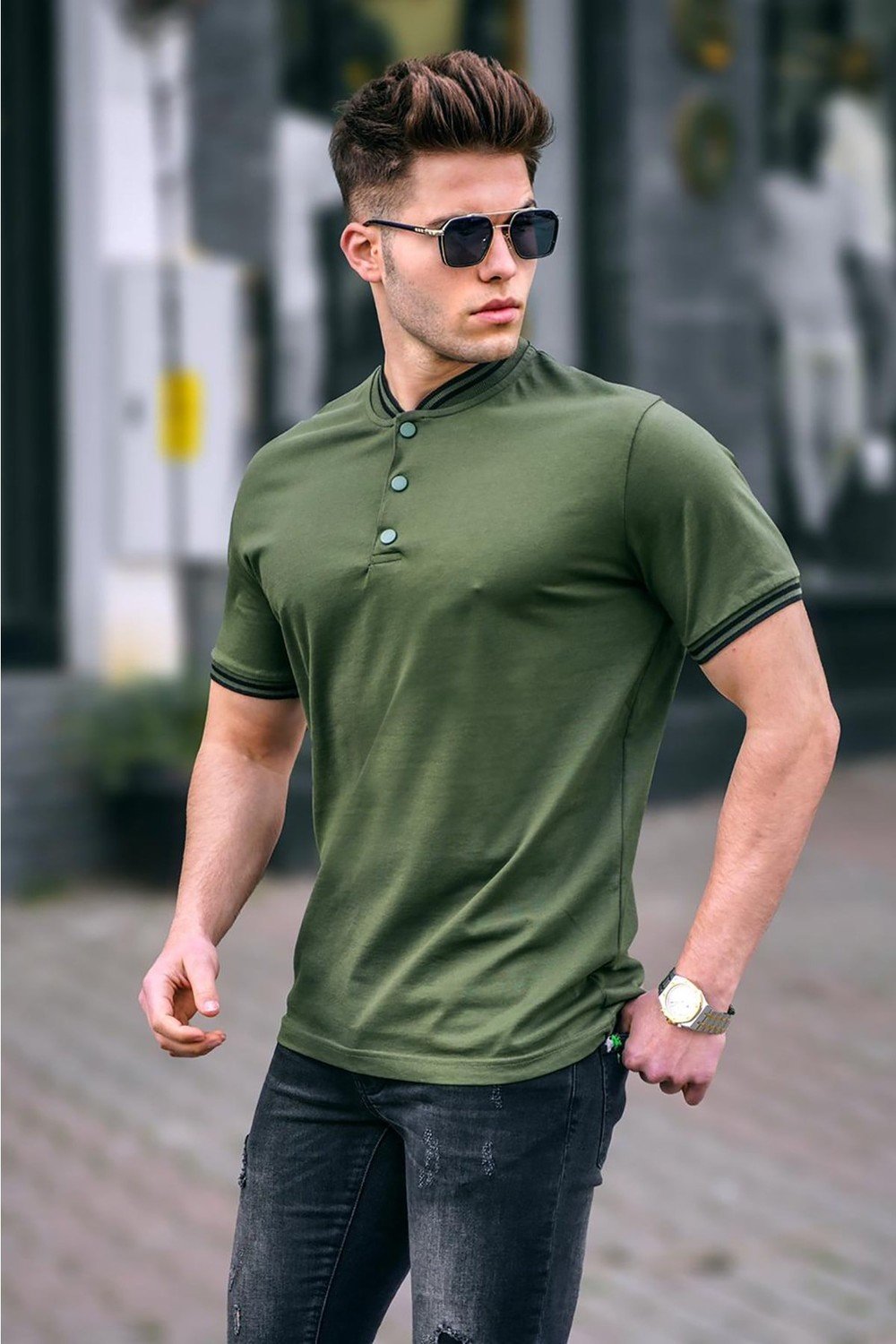 Madmext Polo T-shirt - Khaki - Regular fit