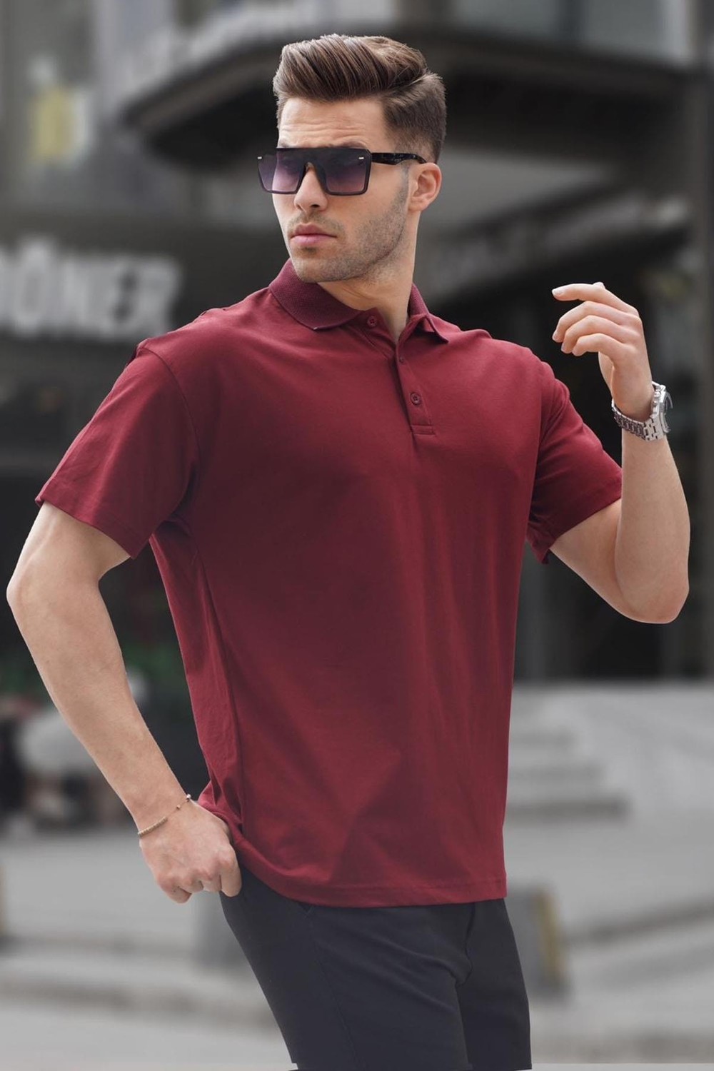 Madmext Polo T-shirt - Burgundy - Slim fit
