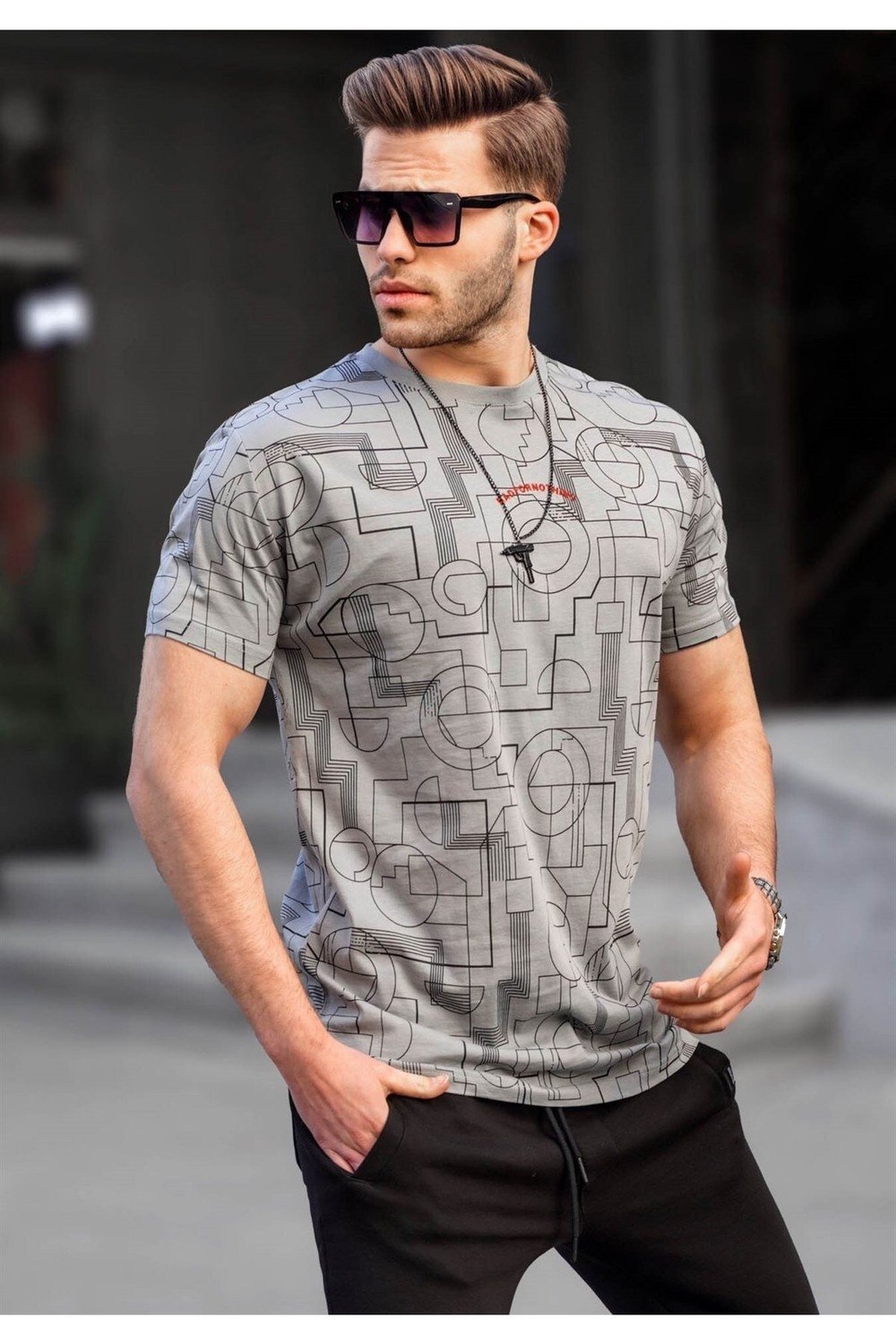 Madmext T-Shirt - Gray - Slim fit