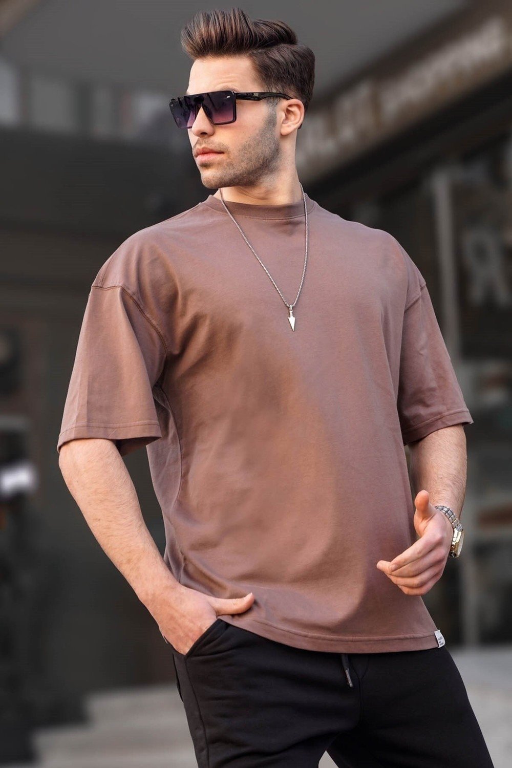 Madmext T-Shirt - Brown - Oversize