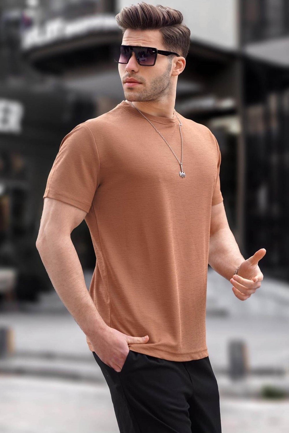 Madmext T-Shirt - Brown - Fitted