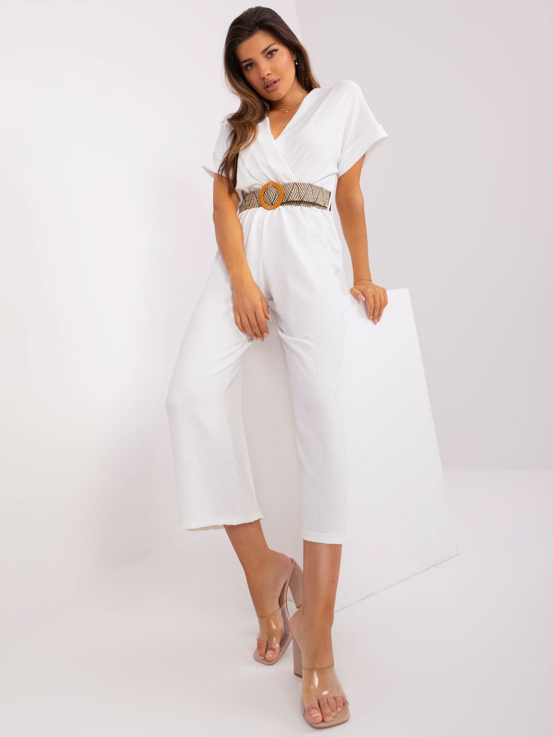 Ecru kombinéza s krátkým rukávem