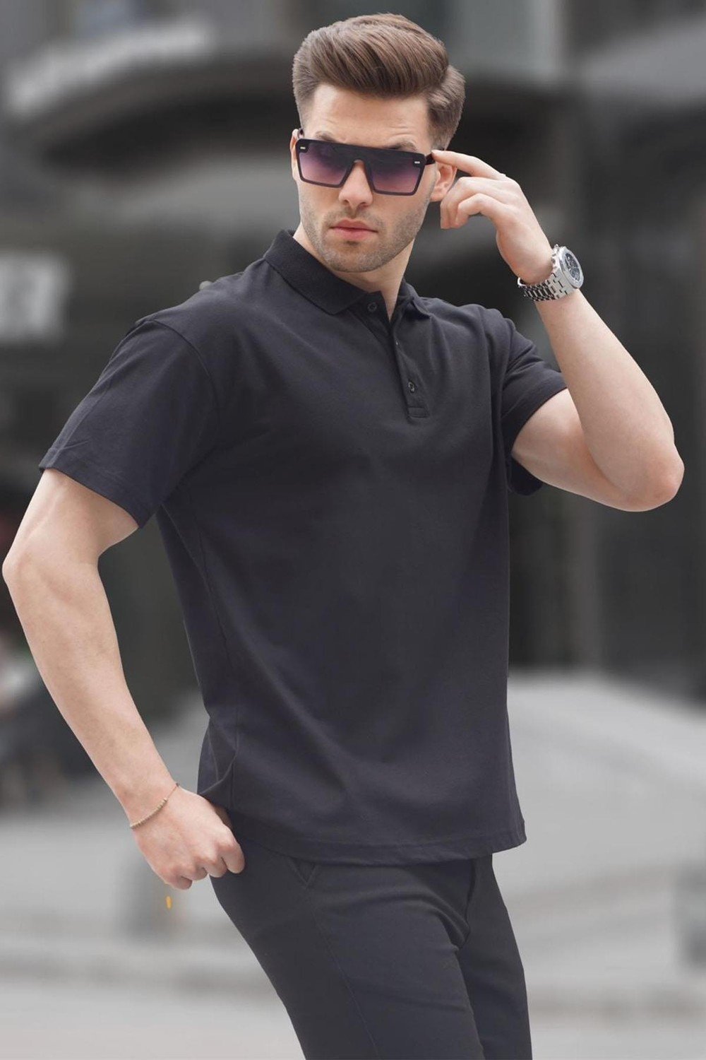 Madmext Polo T-shirt - Black - Slim fit