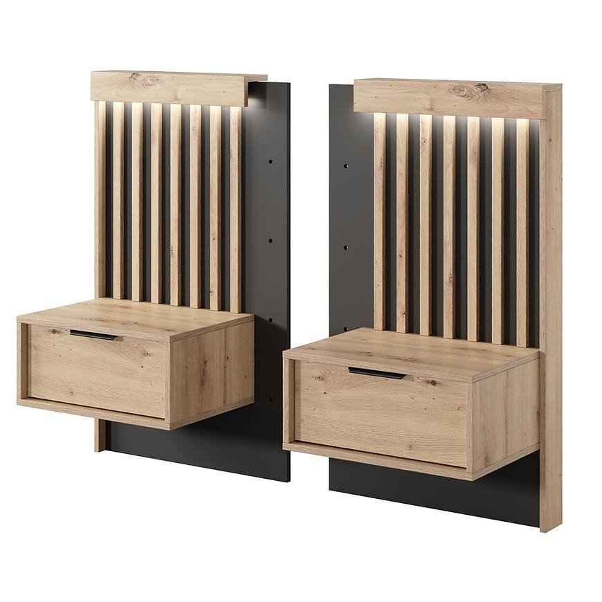 Noční stolky TALLY, 2 kusy, řemeslný dub/antracit