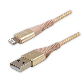 Logo USB kabel (2.0), USB A samec - Apple Lightning samec, 1m, MFi certifikace, 5V/2,4A, zlatý, box, nylonové opletení, hliníkový