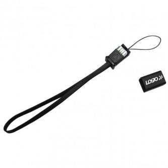 Logo USB kabel (2.0), USB A samec - microUSB samec, 0.3m, černý, poutko na fotoaparát/MP3 přehrávač