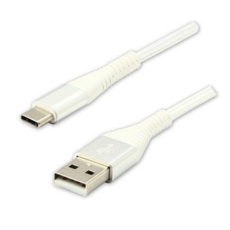 Logo USB kabel (2.0), USB A samec - USB C samec, 1m, 480 Mb/s, 5V/3A, bílý, box, nylonové opletení, hliníkový kryt konektoru