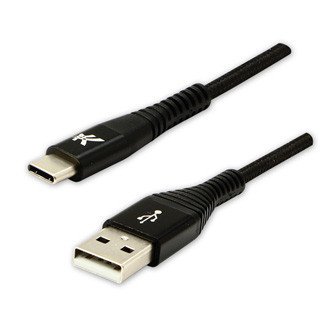 Logo USB kabel (2.0), USB A samec - USB C samec, 1m, 480 Mb/s, 5V/3A, černý, box, nylonové opletení, hliníkový kryt konektoru