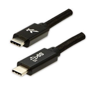 Logo USB kabel (3.2 gen 2), USB C samec - USB C samec, 1m, Power Delivery 100W, 10 Gb/s, 20V/5A, černý, box, nylonové opletení, hl