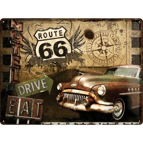 Postershop Plechová cedule Route 66 - Drive, Eat, (40 x 30 cm)