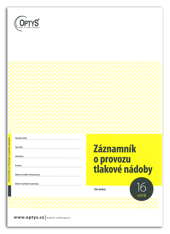 Záznamník o provozu tlakové nádoby Kód: 05616