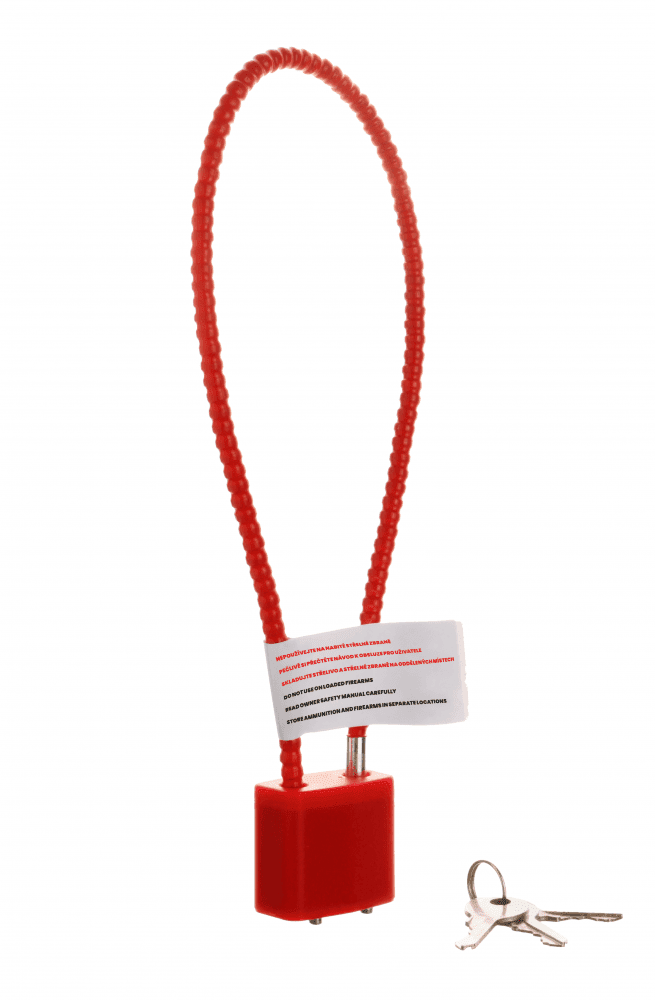 Bezpečnostní visací zámek kabelový, červený 175 mm - 3 klíče Bezpečnostní visací zámek kabelový, červený 175 mm - 3 klíče, Kód: 26632