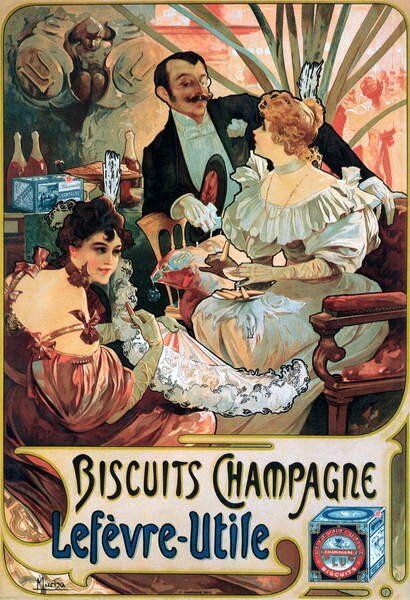 Mucha, Alphonse Marie Mucha, Alphonse Marie - Obrazová reprodukce Biscuits Champagne Lefèvre-Utile, (26.7 x 40 cm)