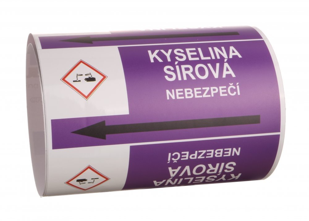 Páska na značení potrubí Signus M25 - KYSELINA SÍROVÁ Samolepka 130 x 100 mm, délka 2,4 m, Kód: 25968