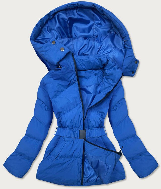 Prošívaná bunda v chrpové barvě s opaskem pro přechodné období (23060-3) - S (36) - modrá