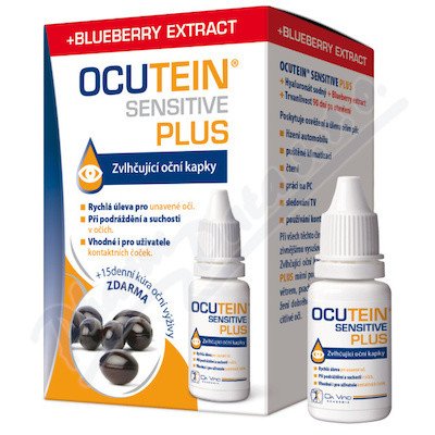 Ocutein Sensitive plus oční kapky 15 ml+ 15 tobolek oční výživy zdarma