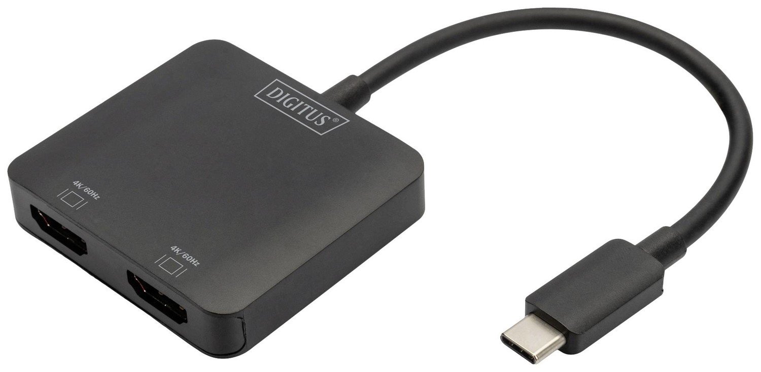 Digitus DS-45338 HDMI / USB-C® adaptér [1x USB-C® - 2x HDMI zásuvka] černá podpora HDMI, High Speed HDMI, bez nabíjecí zásuvky, Ultra HD (4K) HDMI