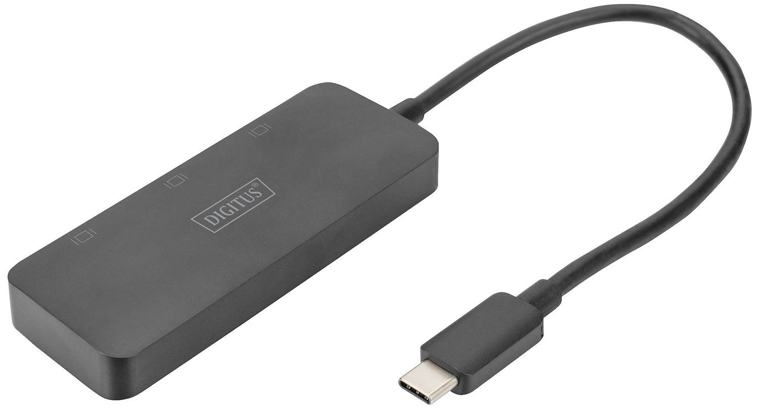 Digitus DS-45334 DisplayPort / USB-C® adaptér [1x USB-C® - 3x zásuvka DisplayPort] černá bez nabíjecí zásuvky, Ultra HD (4K) HDMI, DisplayPort 1.4