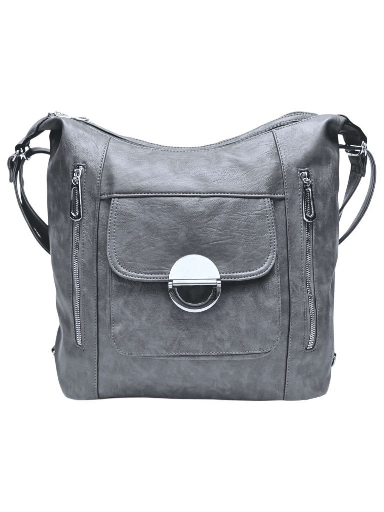 Velký středně šedý kabelko-batoh 2v1 s kapsami