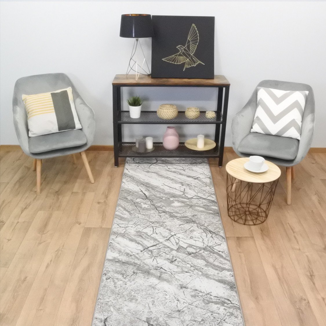 Běhoun na míru Marble 19 šedý s obšitím - šíře 67 cm s obšitím