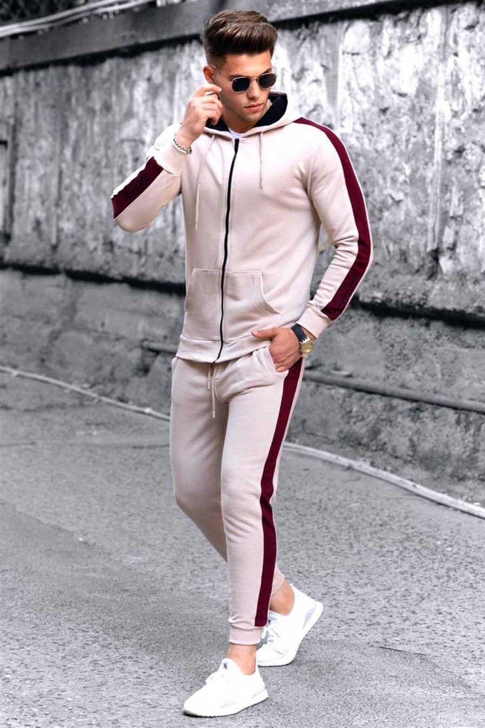 Madmext Sports Sweatsuit Set - Beige - Relaxed fit