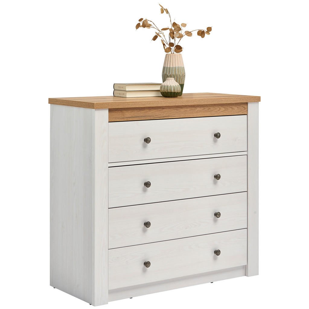 Hom`in KOMODA, bílá, dub San Remo, 97/90,5/42 cm