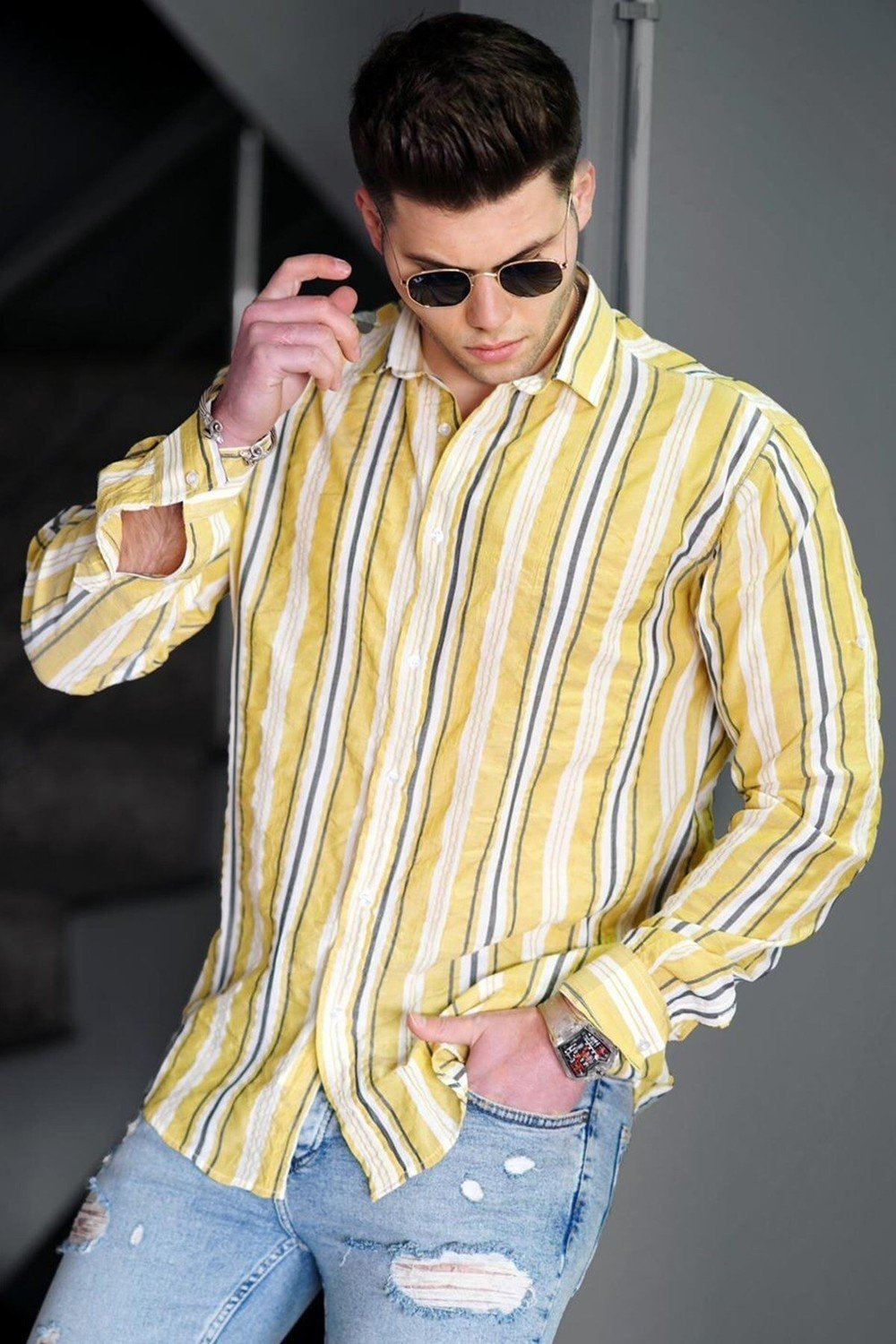 Madmext Shirt - Yellow - Regular fit