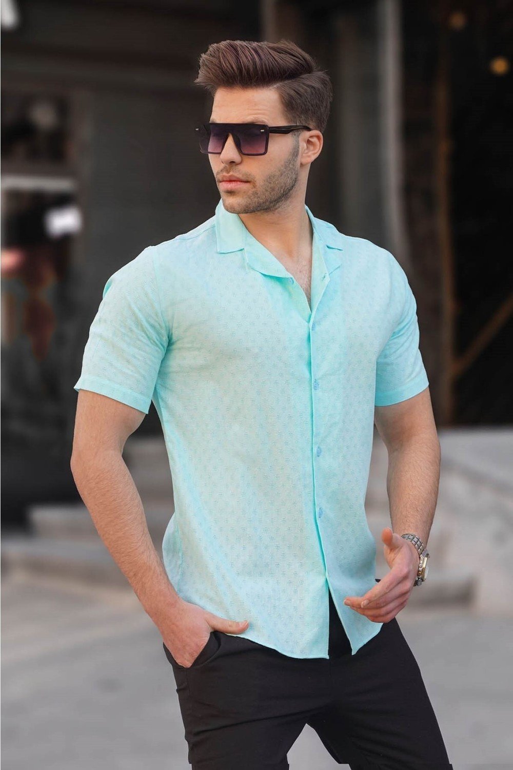 Madmext Shirt - Turquoise - Fitted