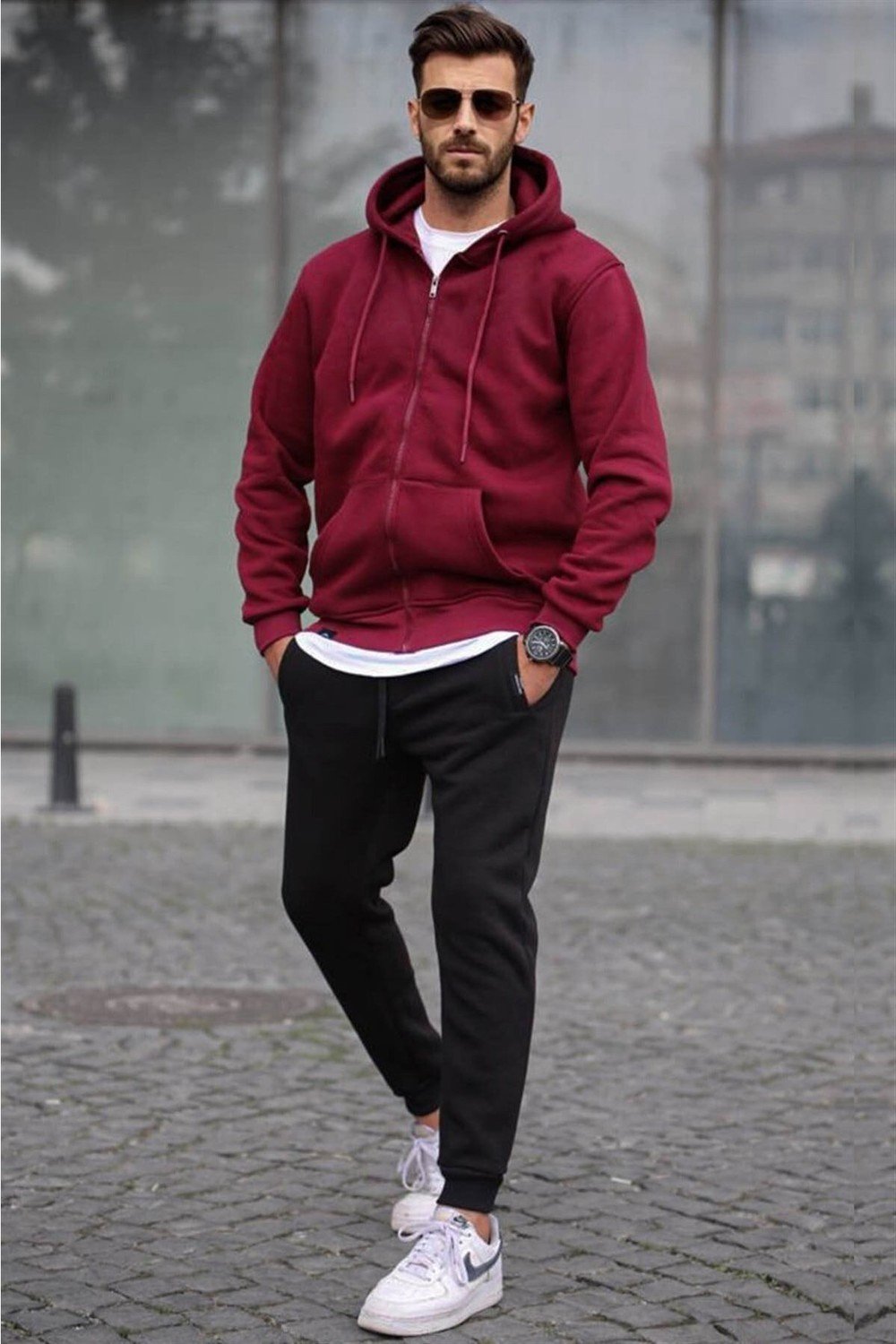 Madmext Sports Sweatsuit Set - Burgundy - Relaxed fit