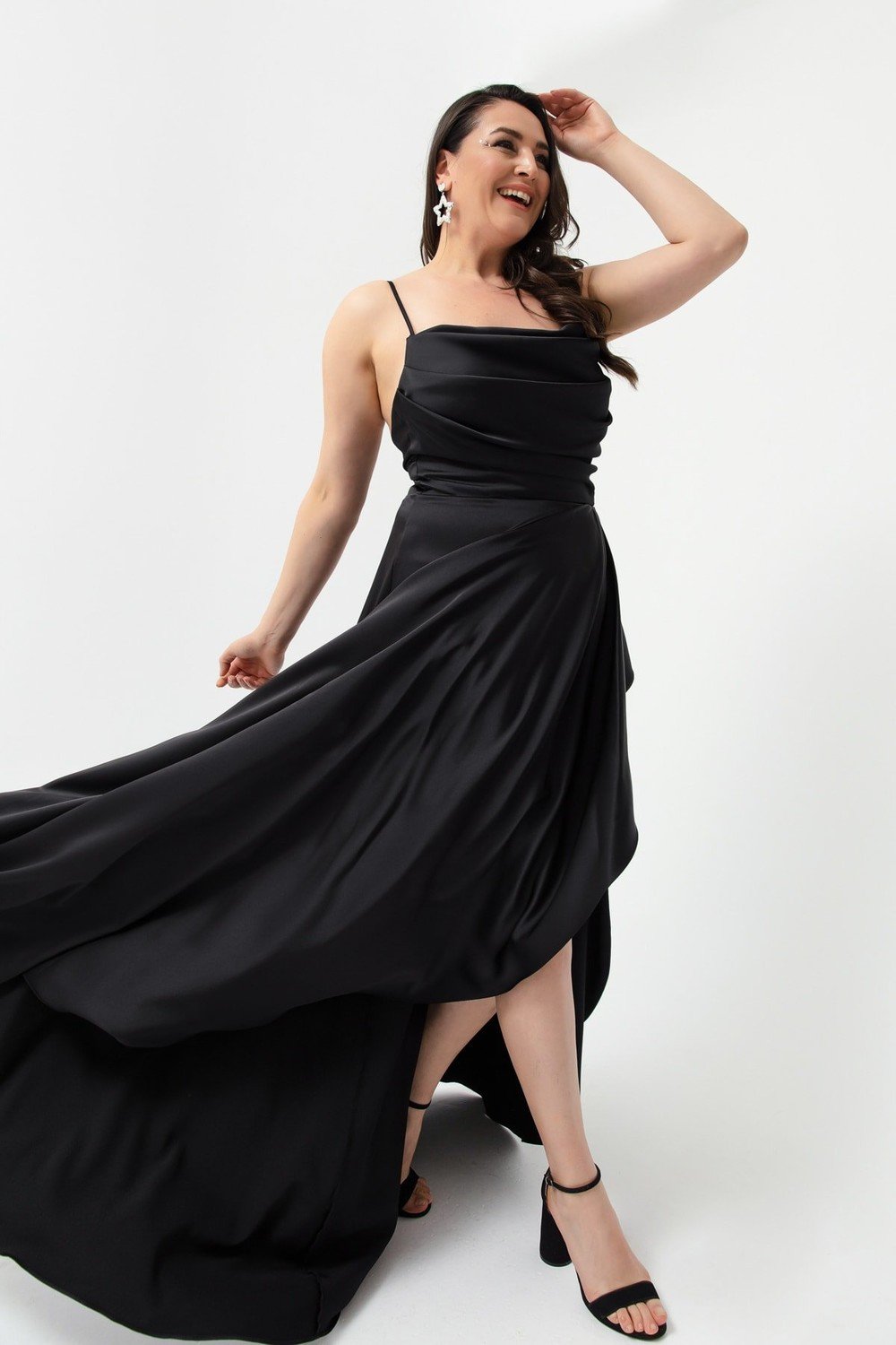 Lafaba Plus Size Evening Dress - Black - Wrapover