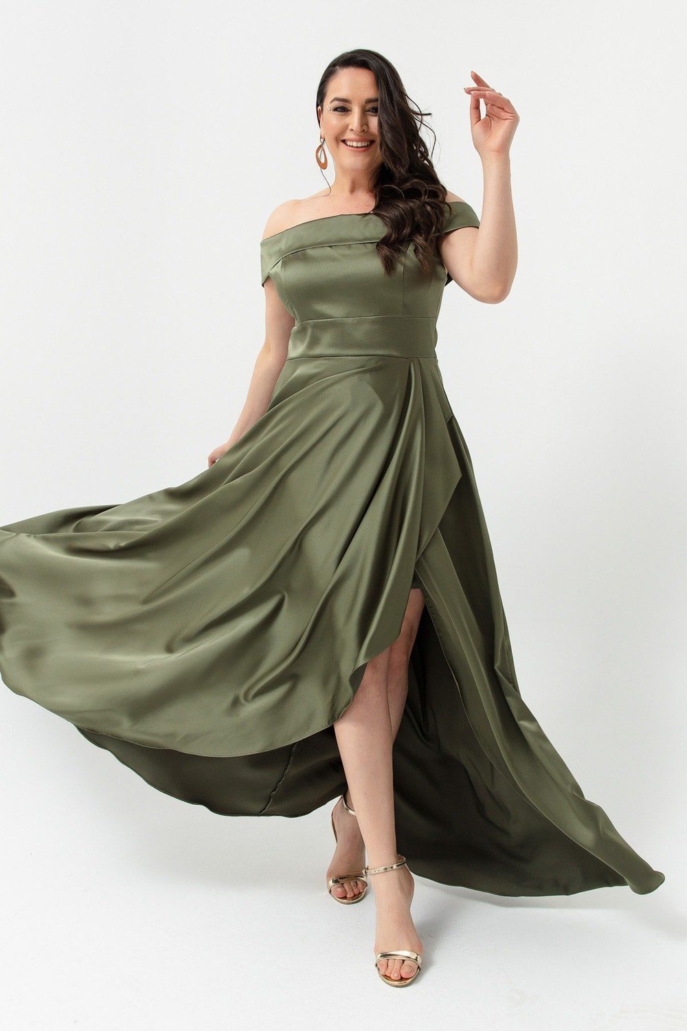 Lafaba Plus Size Evening Dress - Khaki - A-line