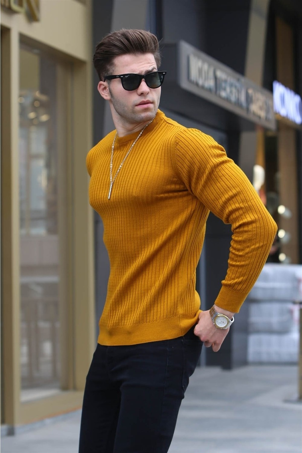 Madmext Sweater - Yellow - Slim fit
