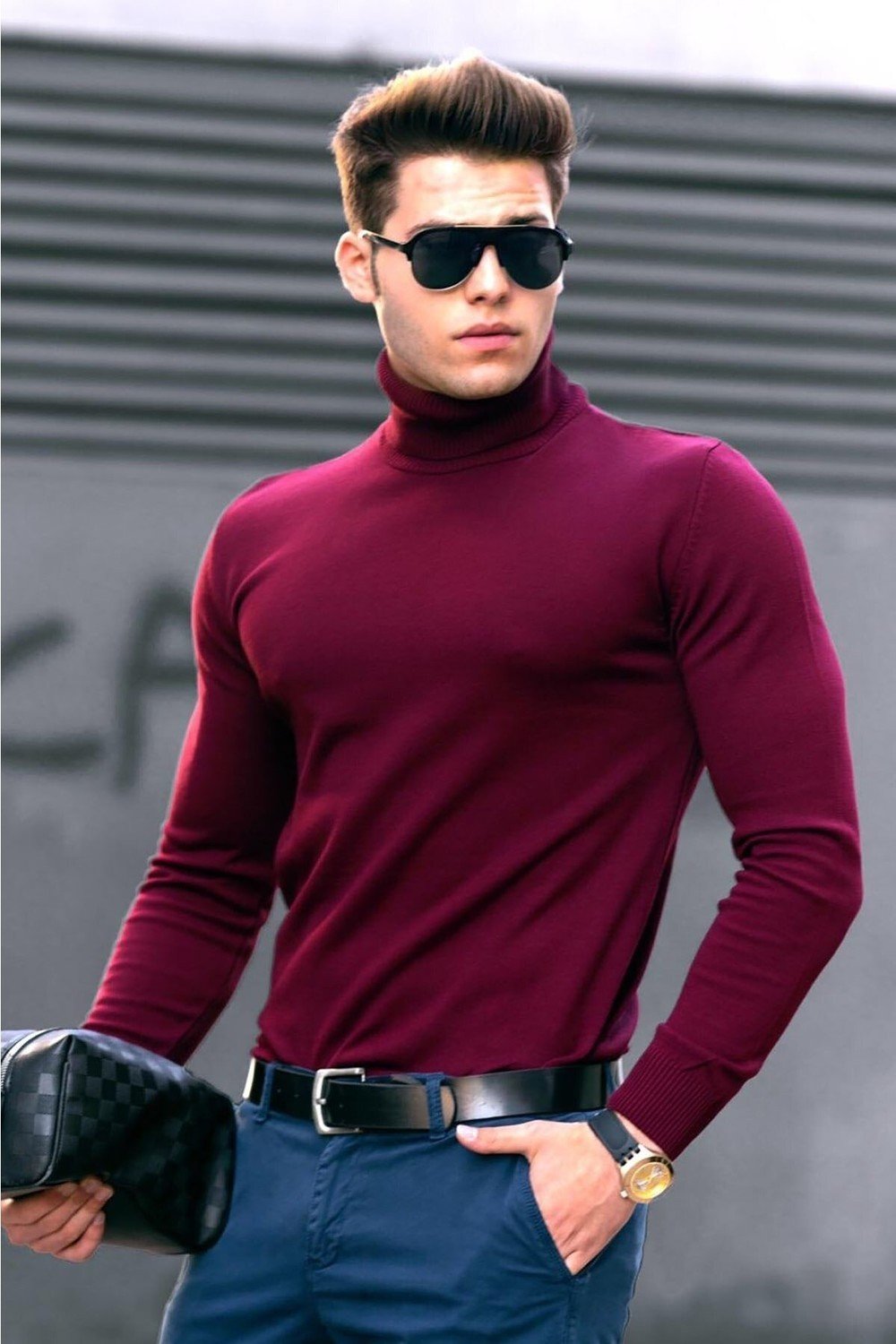 Madmext Sweater - Burgundy - Fitted