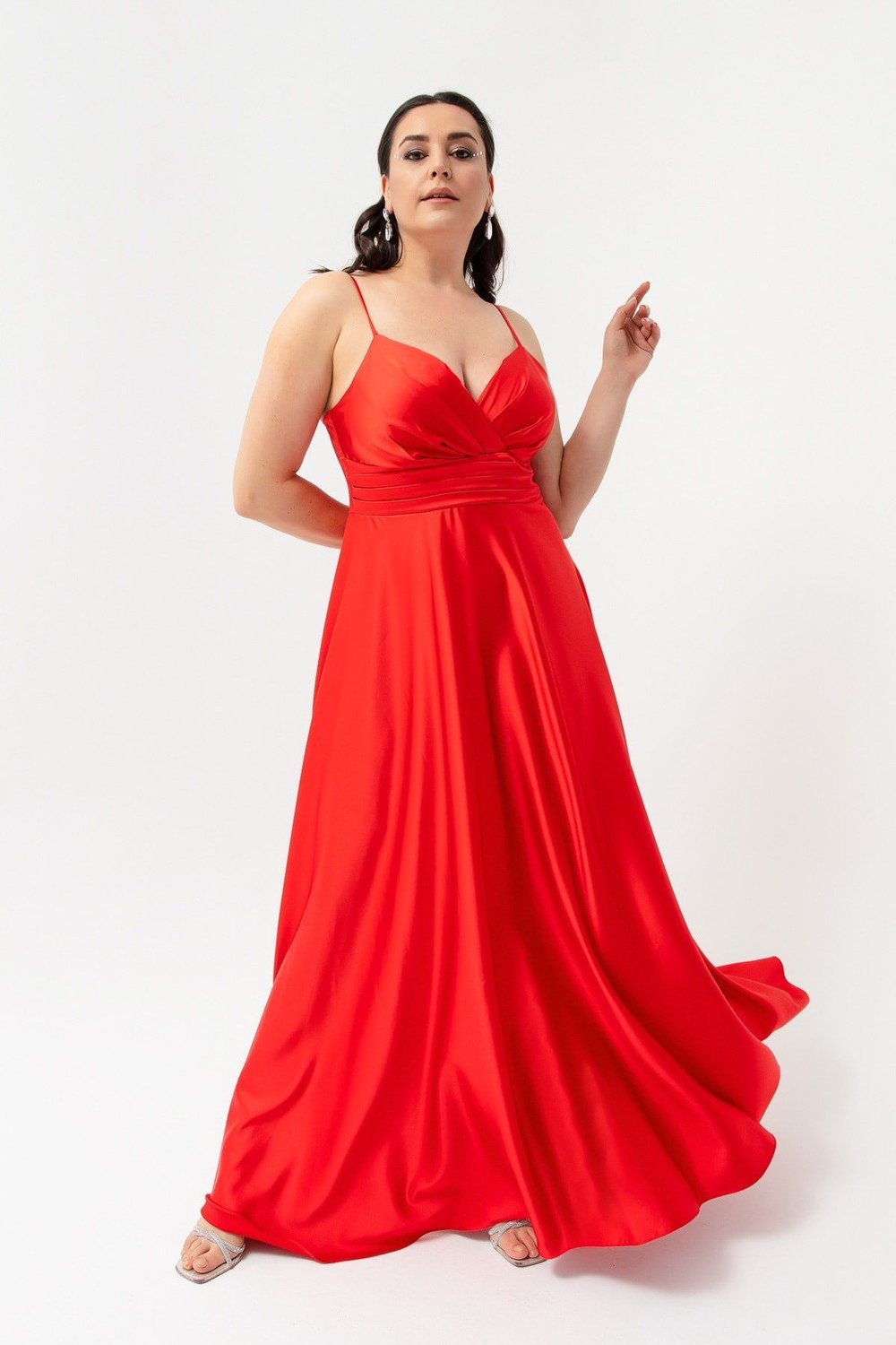 Lafaba Plus Size Evening Dress - Red - Basic