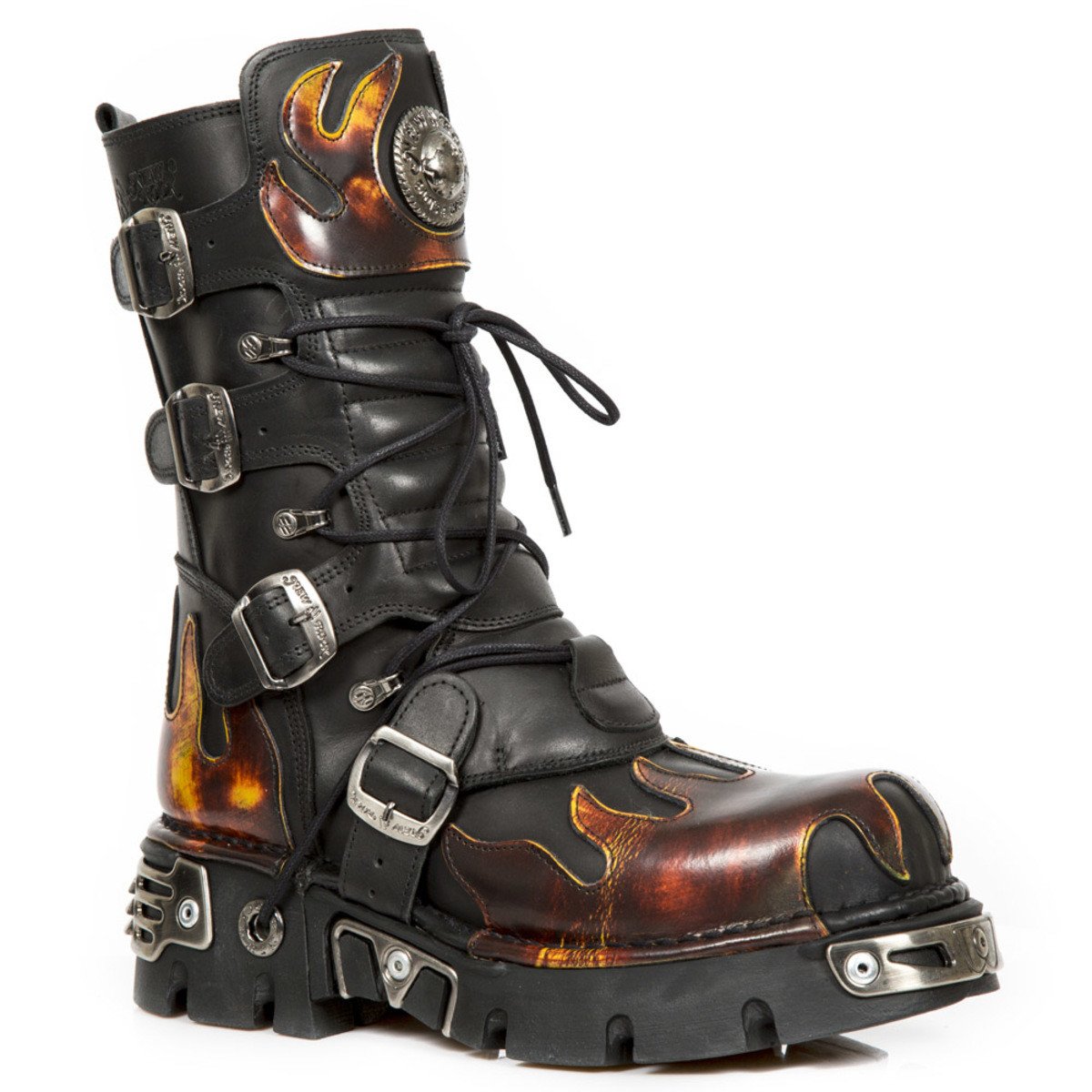 boty kožené dámské - Flame Boots (591-S1) Black-Orange - NEW ROCK - M.591-S1 36