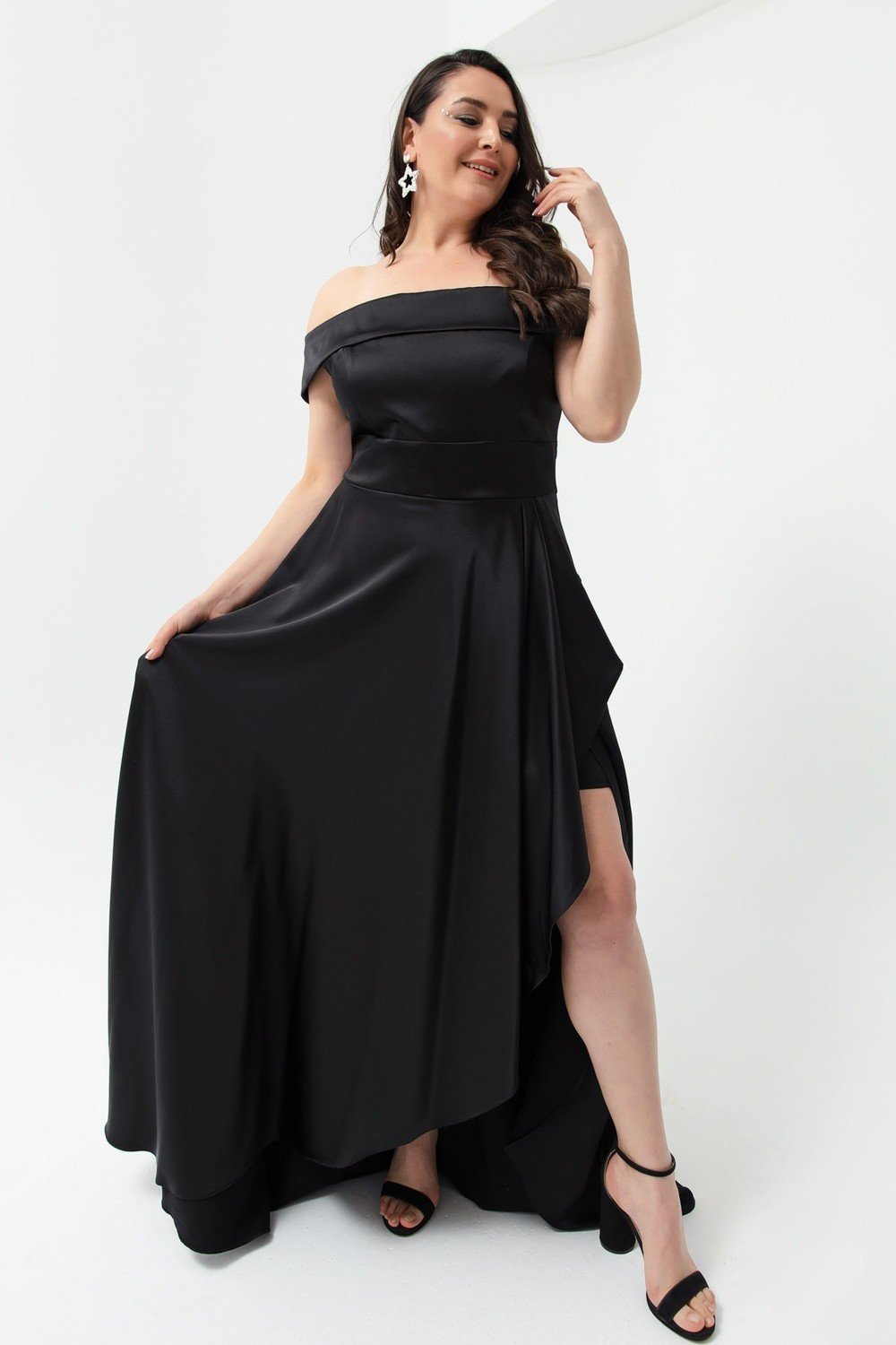 Lafaba Plus Size Evening Dress - Black - A-line