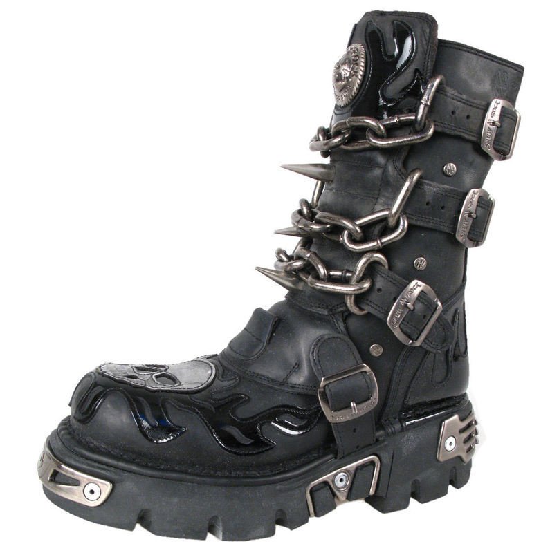 boty kožené dámské - Chain Boots (727-S1) Black - NEW ROCK - M.727-S1 40