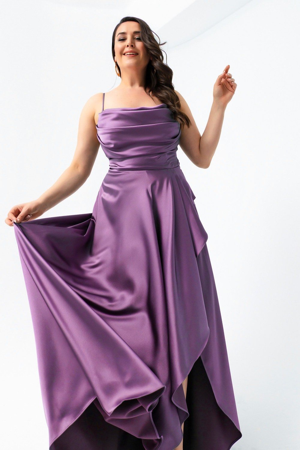 Lafaba Plus Size Evening Dress - Purple - Wrapover