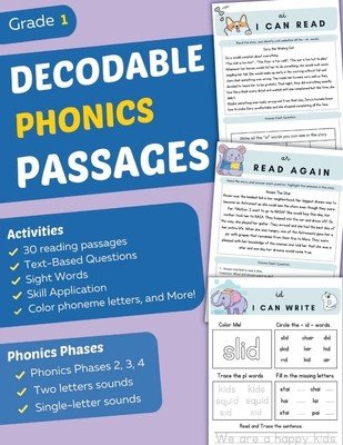 Decodable Phonics Passages Grade 1: Improve Reading and Comprehension Skills for Kids, Decodable Texts and Dyslexia Activities With Phonics and Sounds (Dolton Jed)(Paperback)