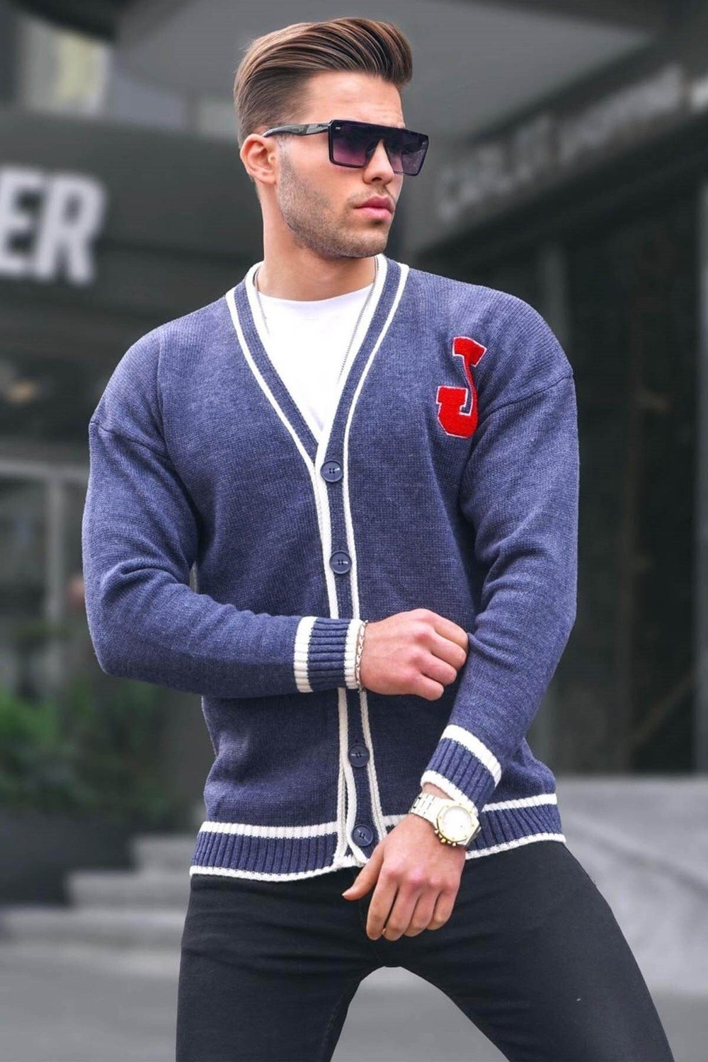 Madmext Cardigan - Dark blue - Regular fit