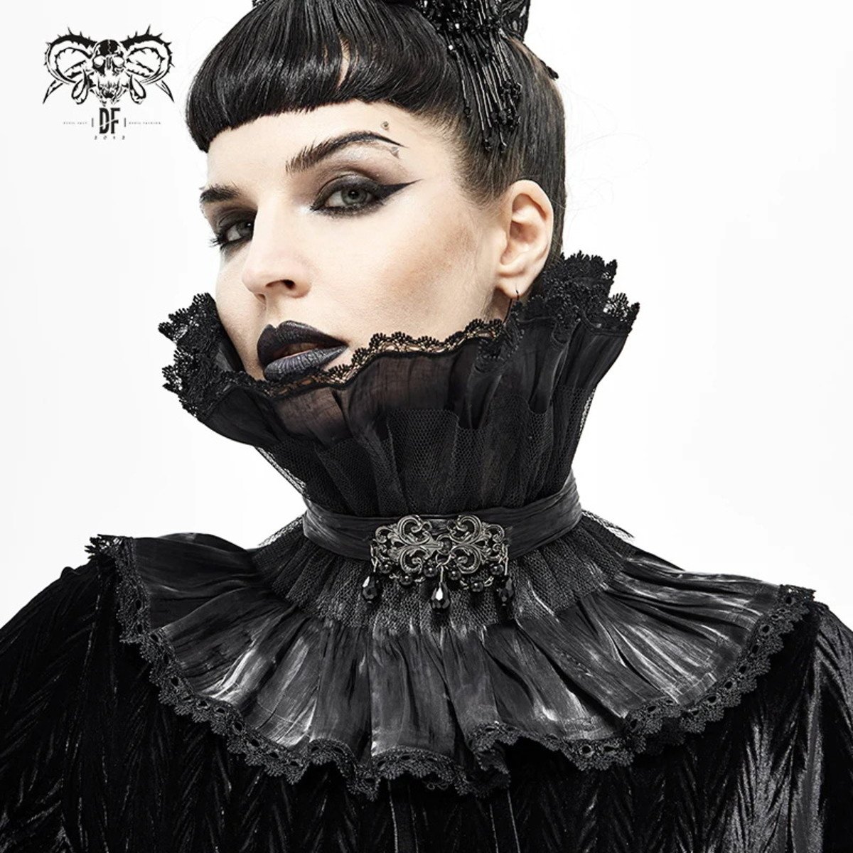 obojek DEVIL FASHION - Fleeting Glance Gothic Pleated High Collar - Black XL-4XL