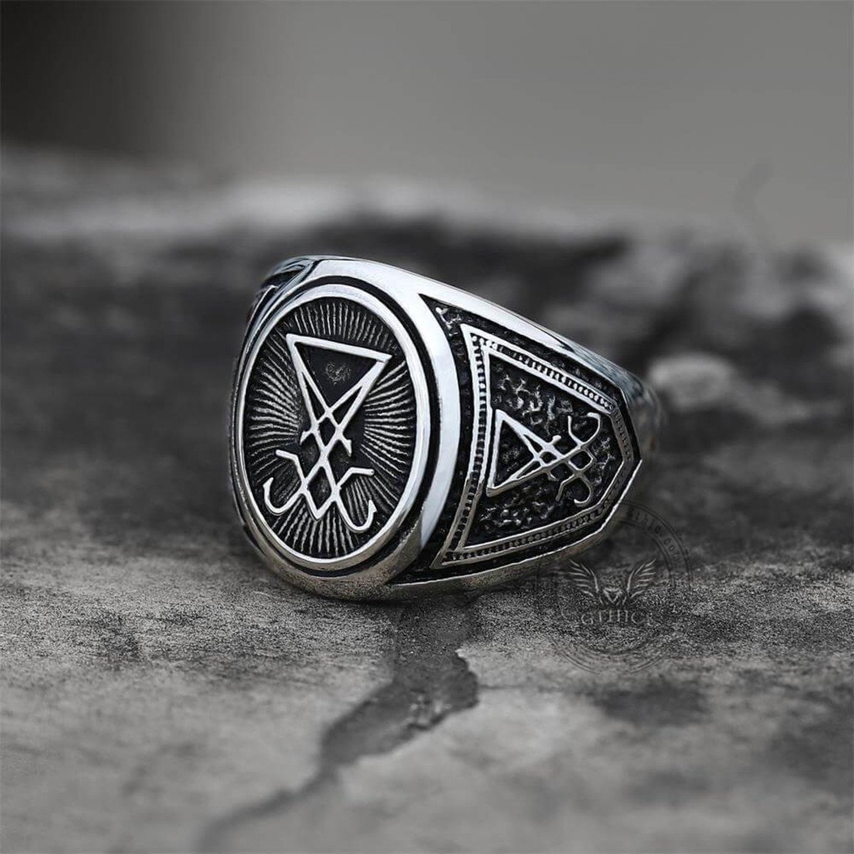 prsten Sigil of Lucifer Signet - Seal of Satan Biker - Gothic Occult Unisex 7